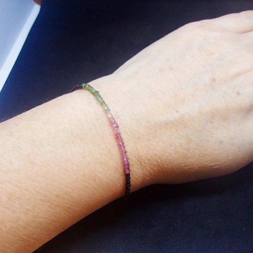 New Natural Black Spinel | Watermelon Tourmaline Bracelet Sterling Silver - Picture 6 of 6